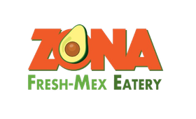 Zona Fresh-Mex Eatery logo with orange text and an avocado graphic; green and brown accents.
