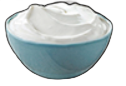 White, creamy substance in a light blue bowl.