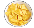 Bowl of golden, triangular tortilla chips.