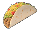 Taco with seasoned ground meat, lettuce, cheese, and tomatoes in a soft tortilla shell.