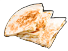 Quesadilla slices, golden-brown and slightly charred, stacked on a dark surface.