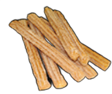 Pile of golden-brown churro pastries on a black surface.