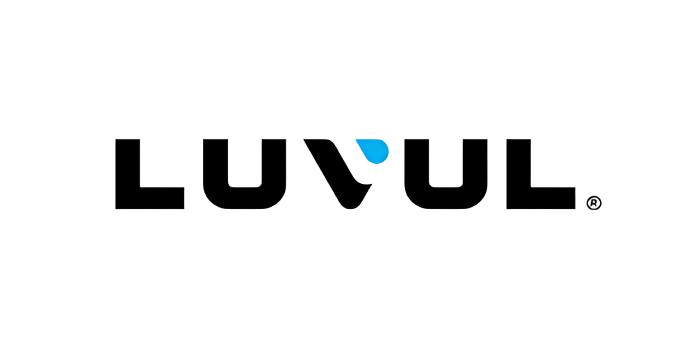 LUVUL logo in black, with a blue droplet above the 