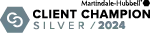 The logo for martindale hubbell's client champion silver / 2024.