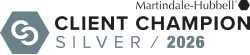 The logo for martindale hubbell's client champion silver / 2024.