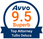 A logo that says AVVO 9.5 superb top attorney Tulio Deluca.