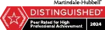 A red and black sign that says distinguished peer rated for high professional achievement.