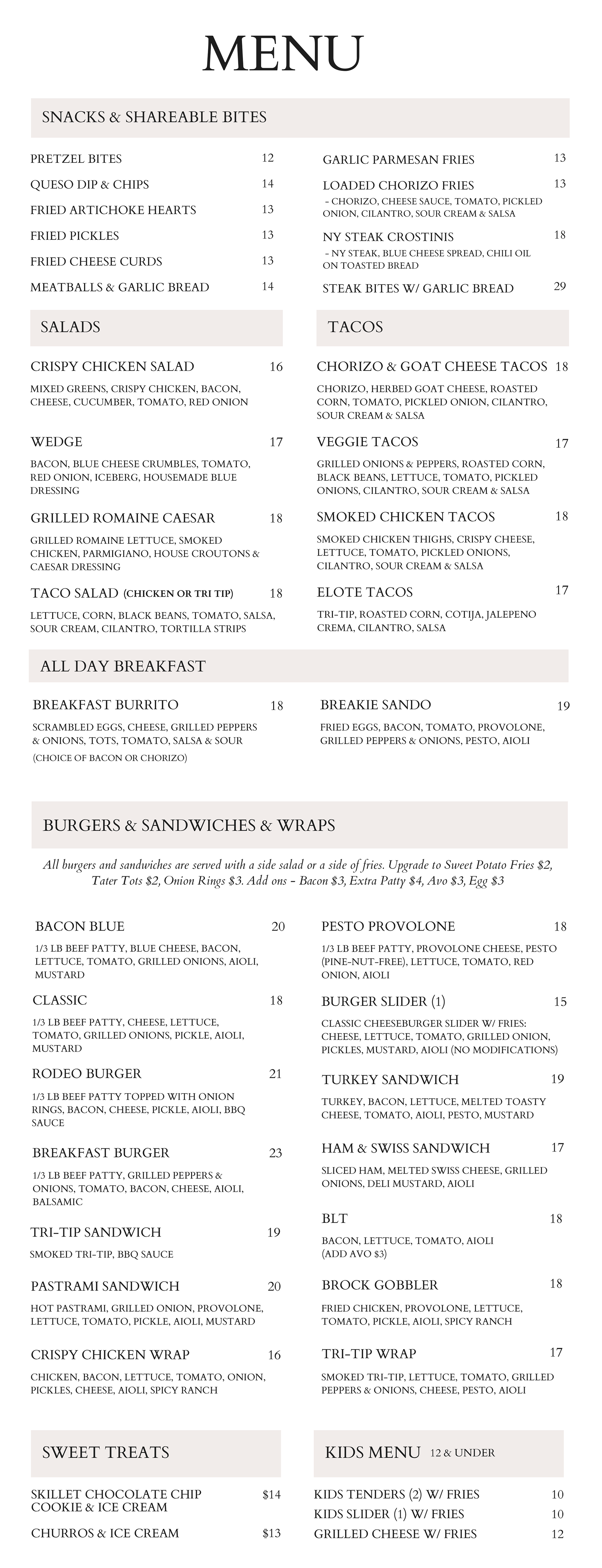 Restaurant menu for Cafe Deville,