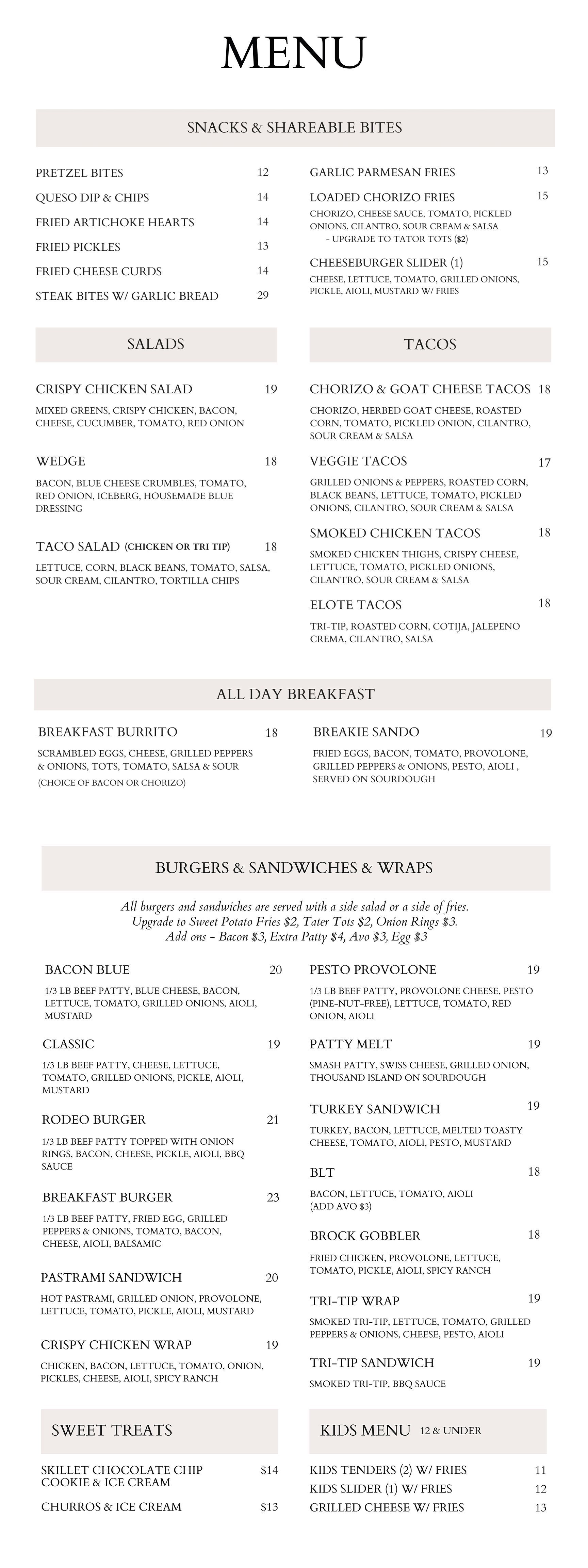 Restaurant menu for Cafe Deville,