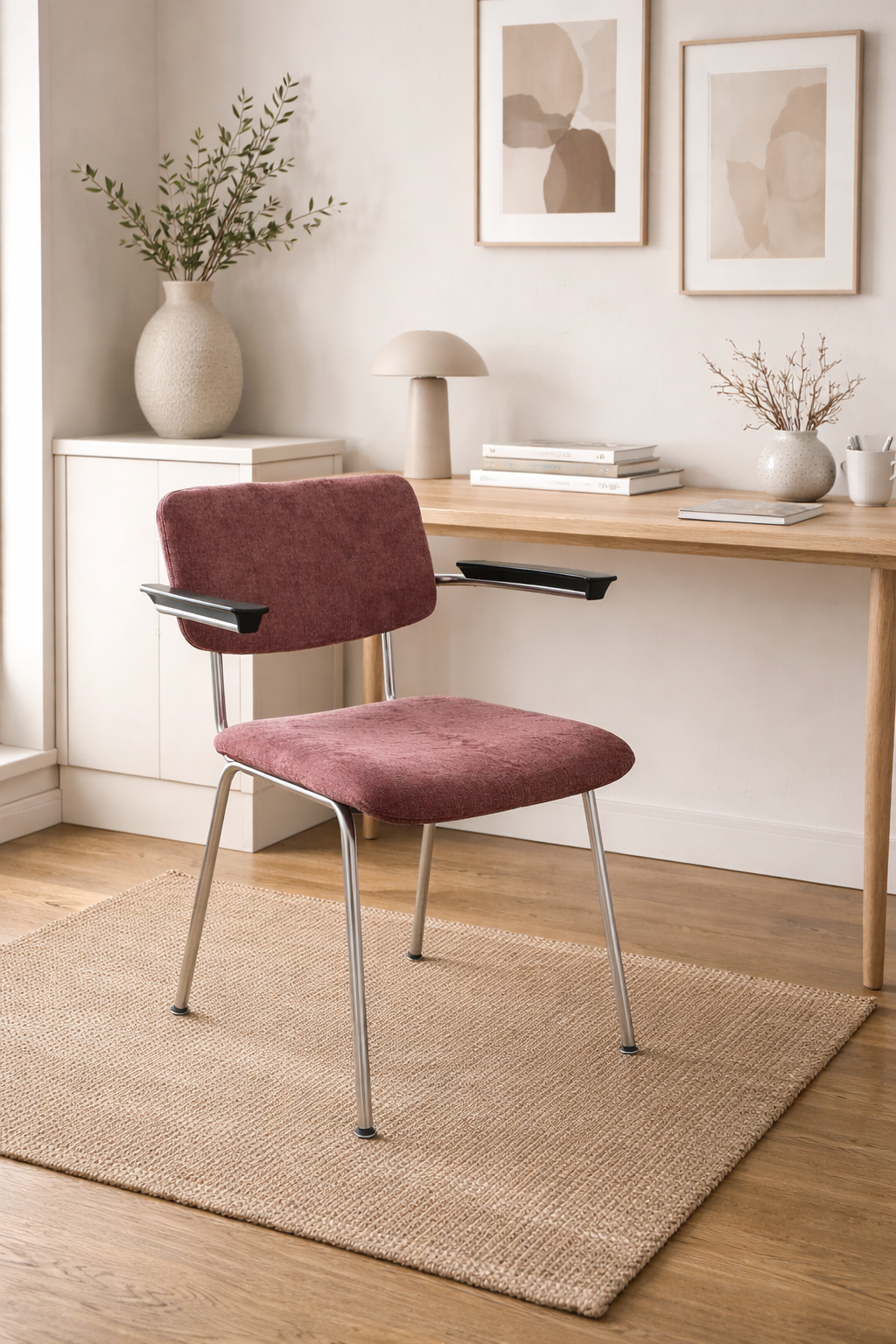 Vintage buisframe stoel - herstoffeerd - Gispen stijl - aubergine