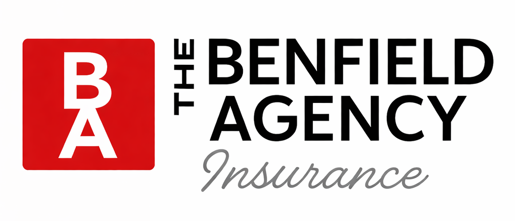 Logo for The Benfield Agency featuring a red square with white text 