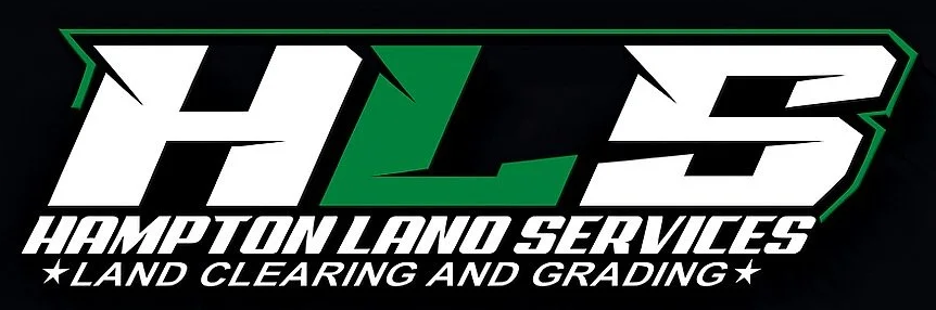 Logo for Hampton Land Services: white "HLS" over "Hampton Land Services, Land Clearing and Grading," green accent.