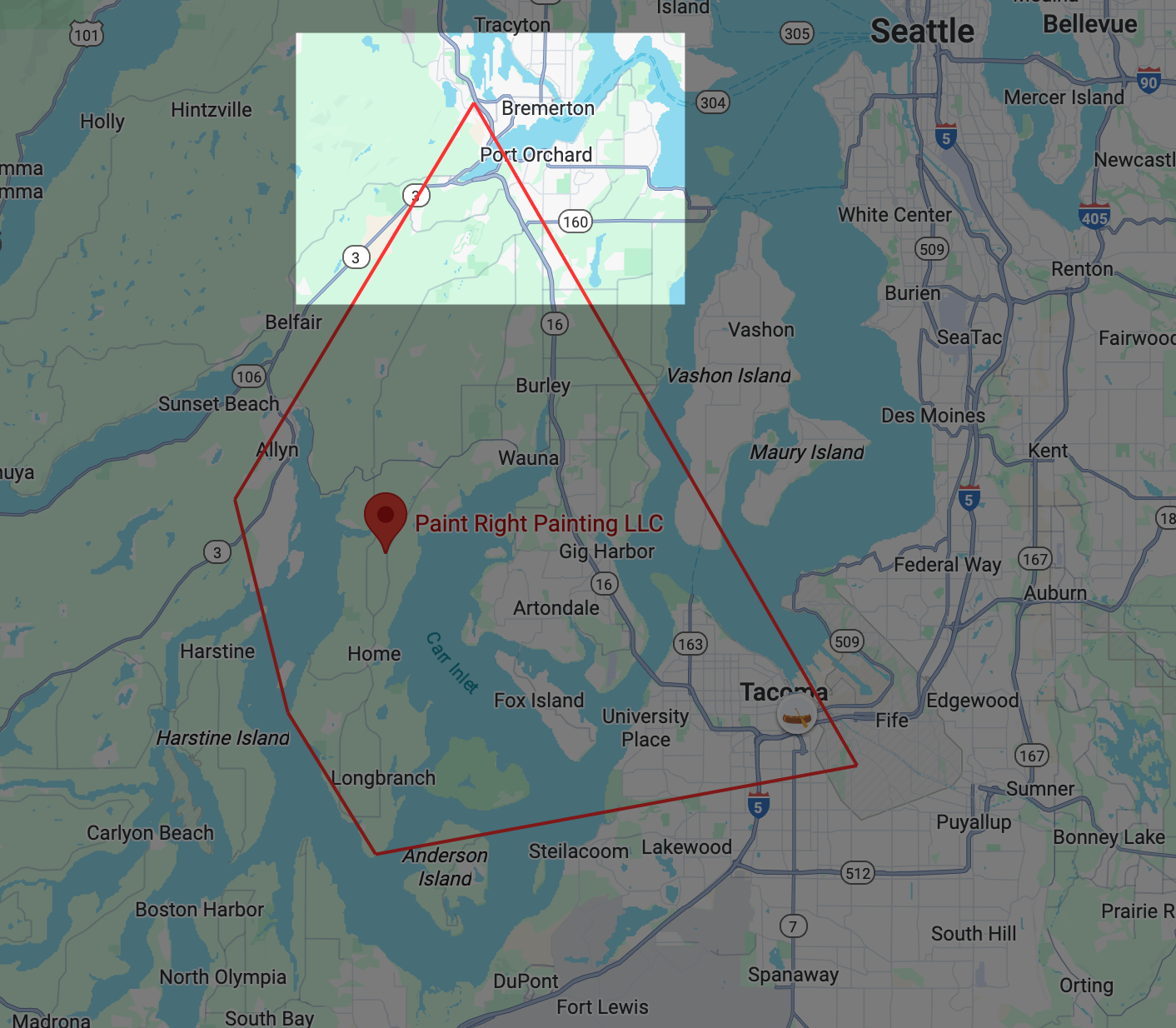 Map showing the PRP service area and highlighting Gig Harbor.
