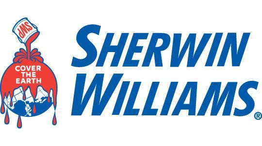 The Sherwin-Williams logo featuring the company name and a paint can pouring out red paint to 