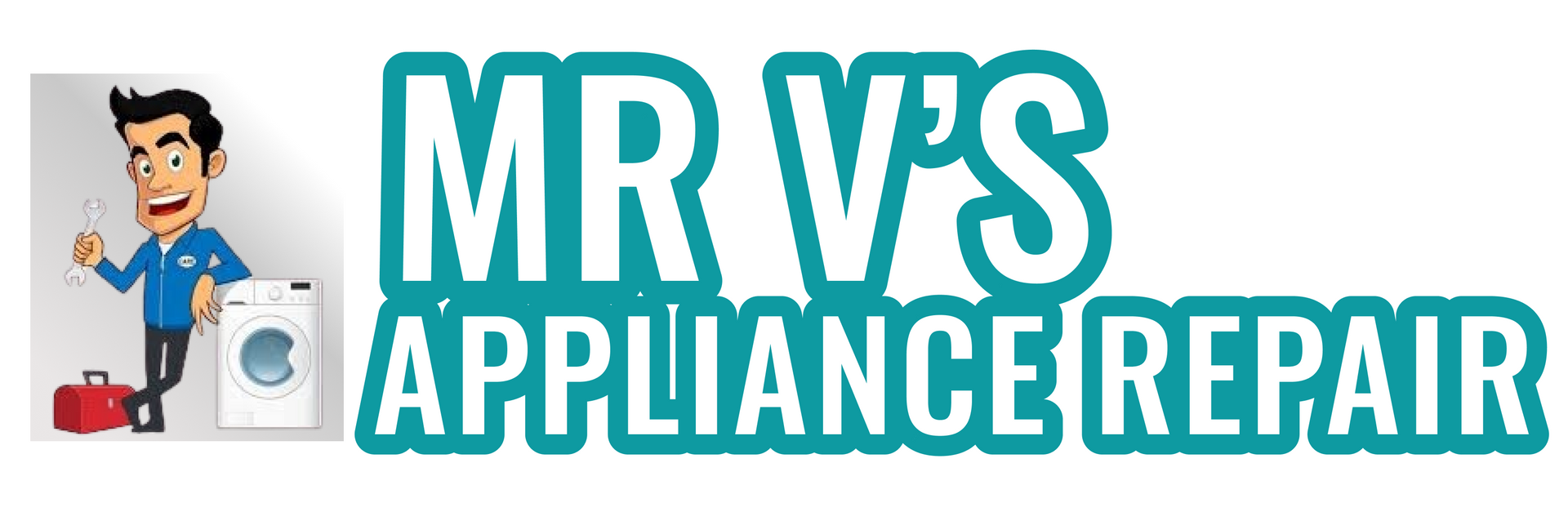 A logo for Mr V's Appliance Repair with a cartoon man holding a wrench.