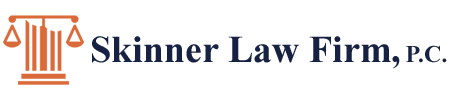 Skinner Law Firm, P.C. logo with orange scales of justice icon and blue text