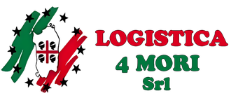 Logo per Logistica 4 Mori Srl con testo rosso e verde e i colori della bandiera sarda.