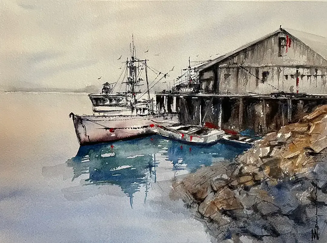 Evelyn Mora's watercolor landscape art piece