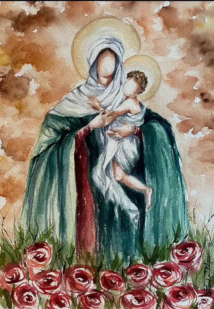 Evelyn Mora's watercolor religious art piece