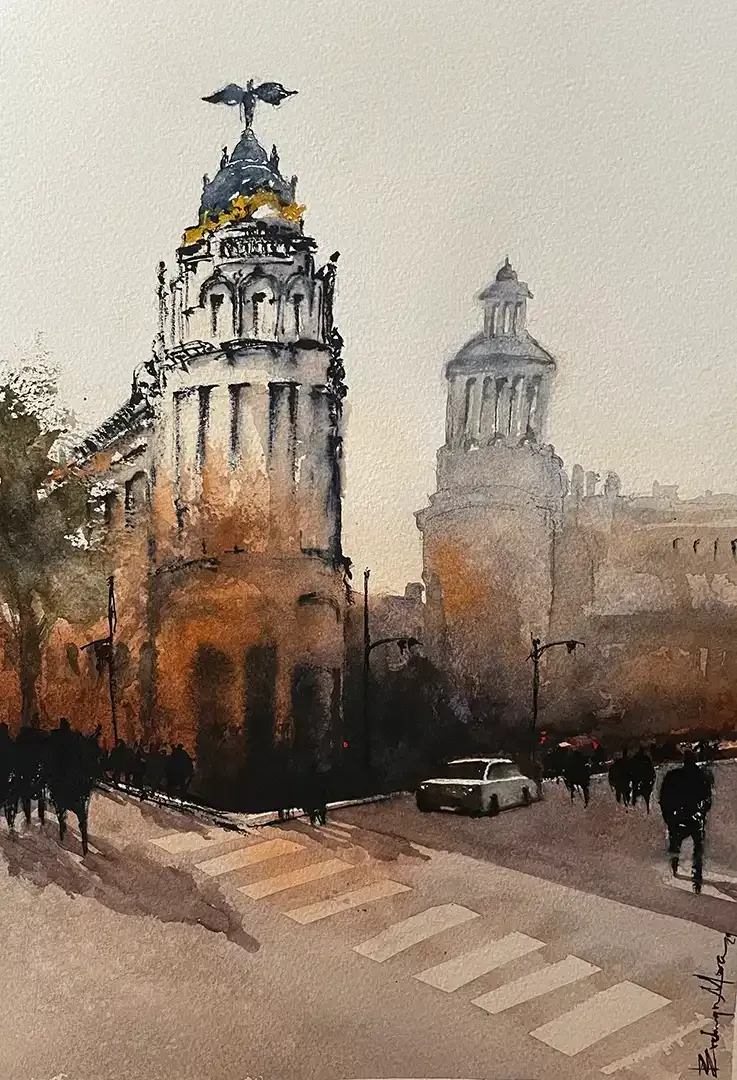 Evelyn Mora's watercolor urban art piece