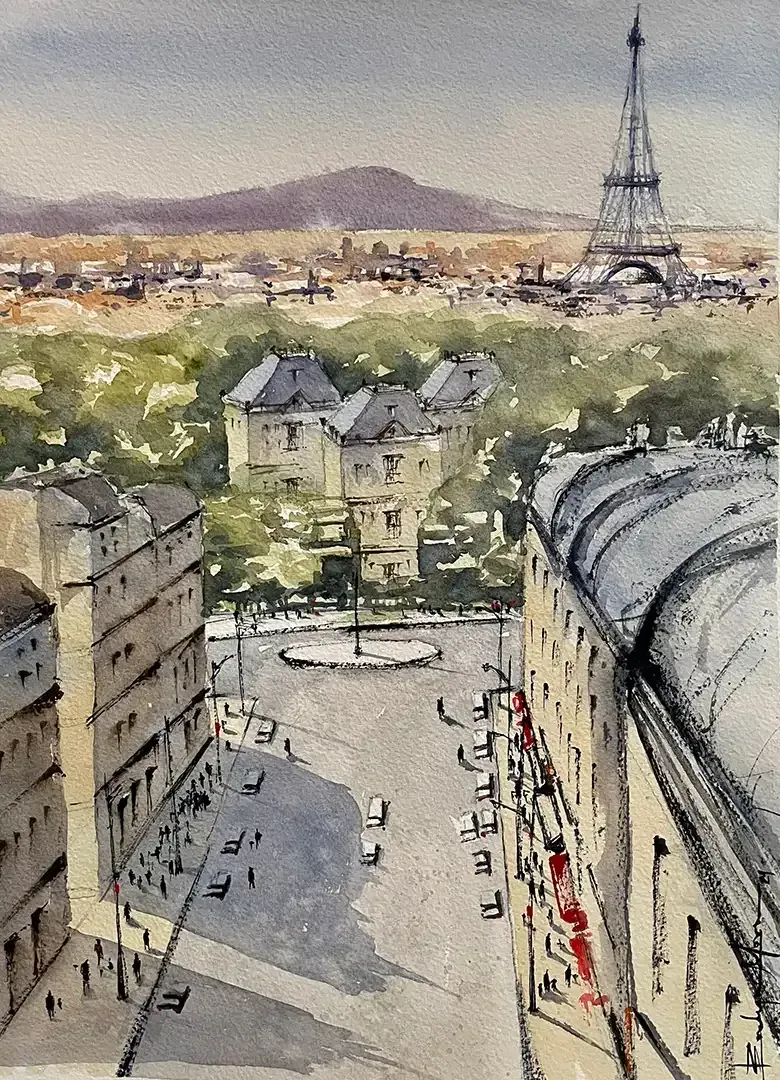 Evelyn Mora's watercolor urban art piece