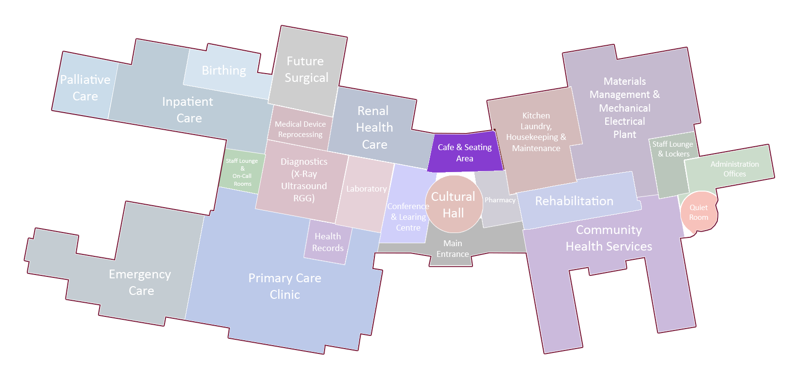 A map of a city with a purple circle in the middle