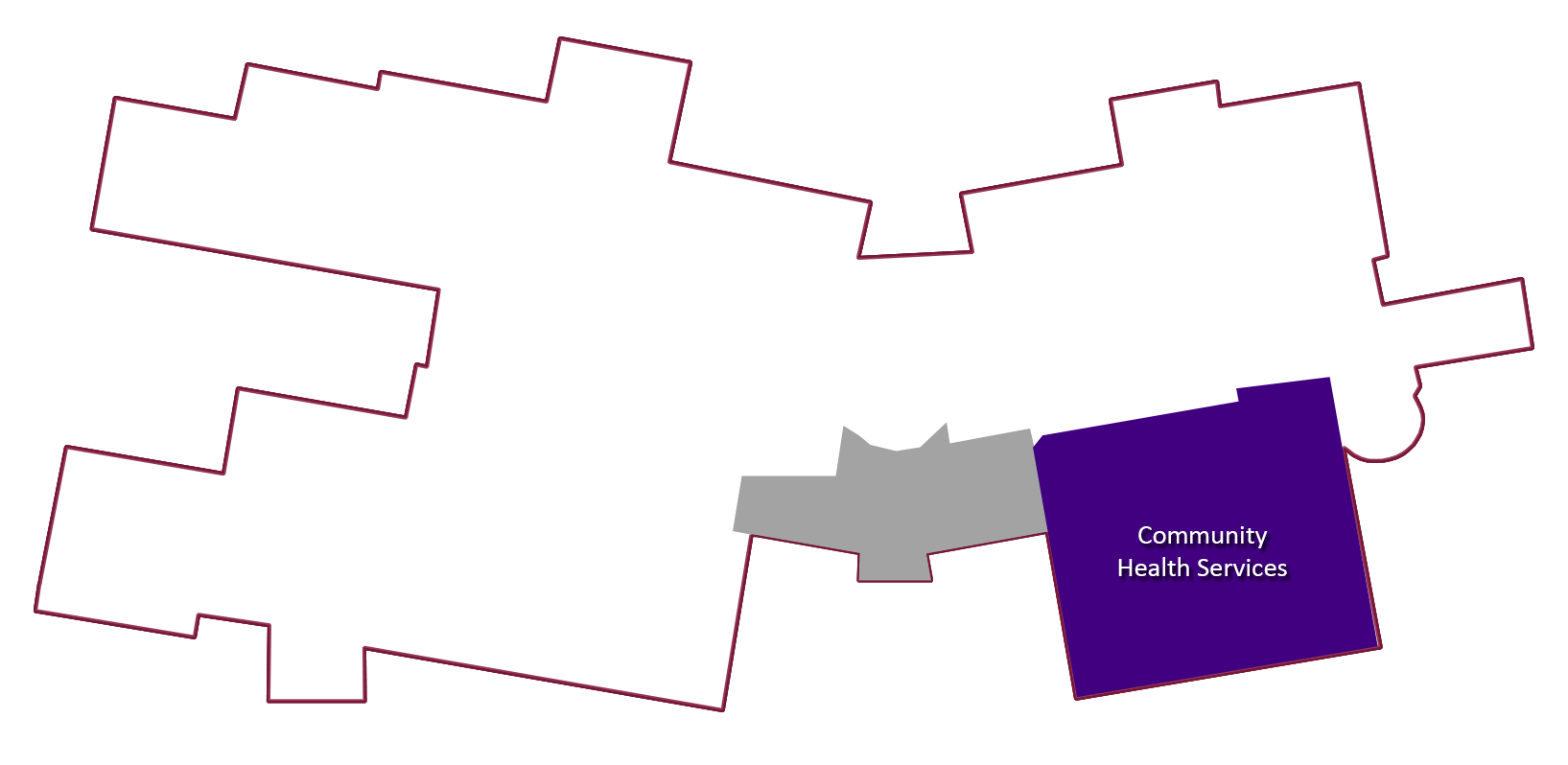 A map of a building with a purple square in the middle