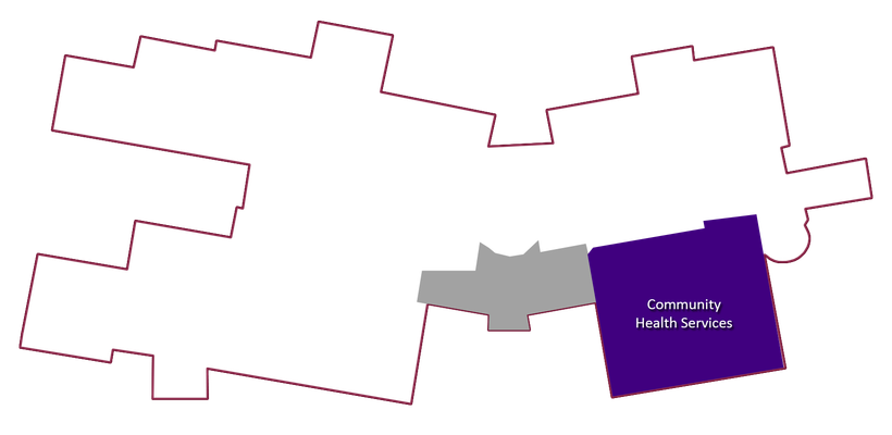 A map of a building with a purple square in the middle