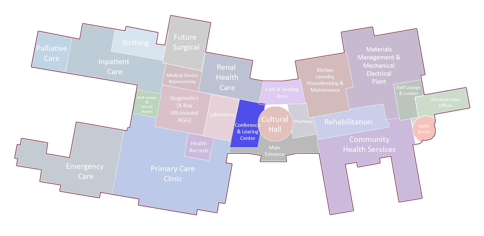 A map of a city with a blue circle in the middle