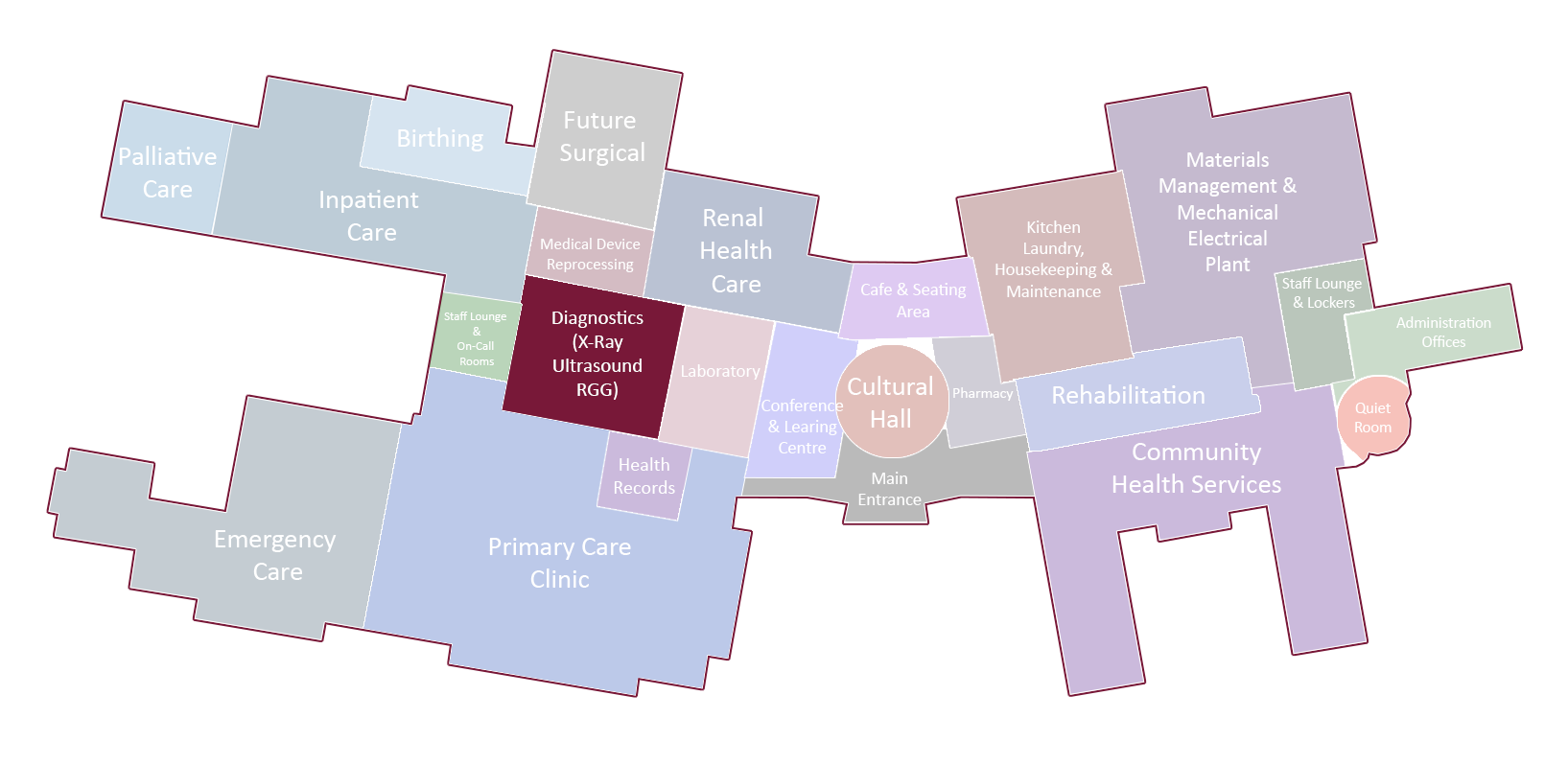 A map of a city with a purple square in the middle.