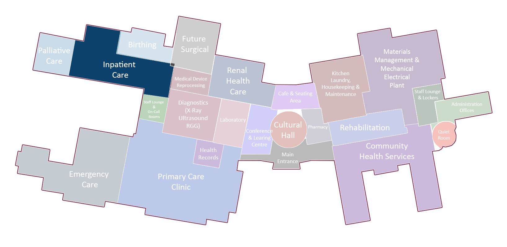 A map of a city with a blue area in the middle