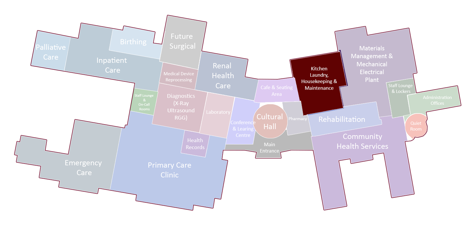 A map of a city with a red square in the middle