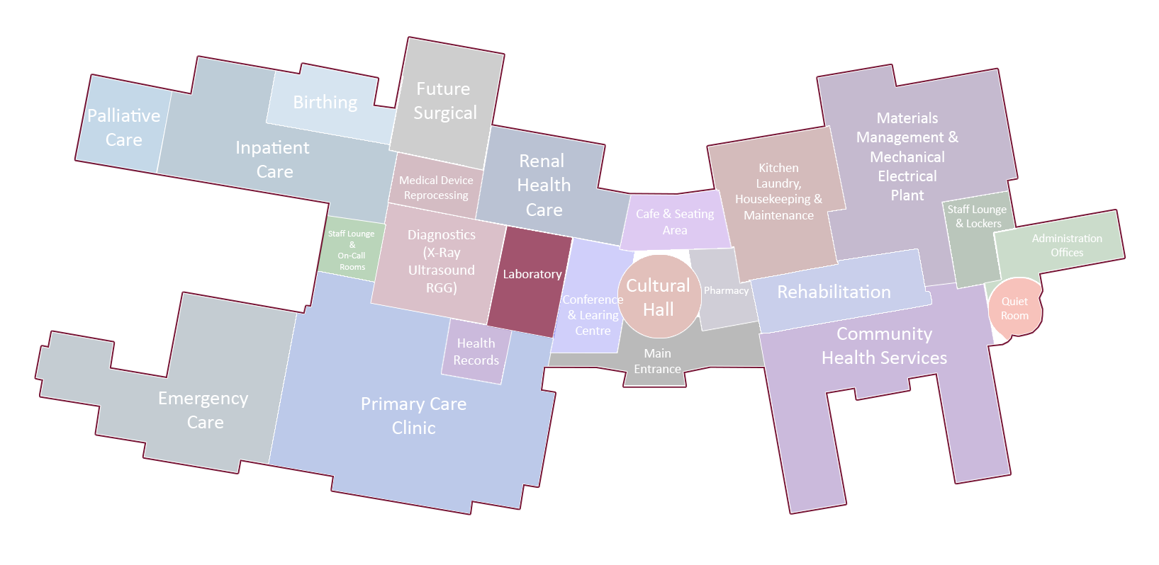 A map of a city with a purple square in the middle