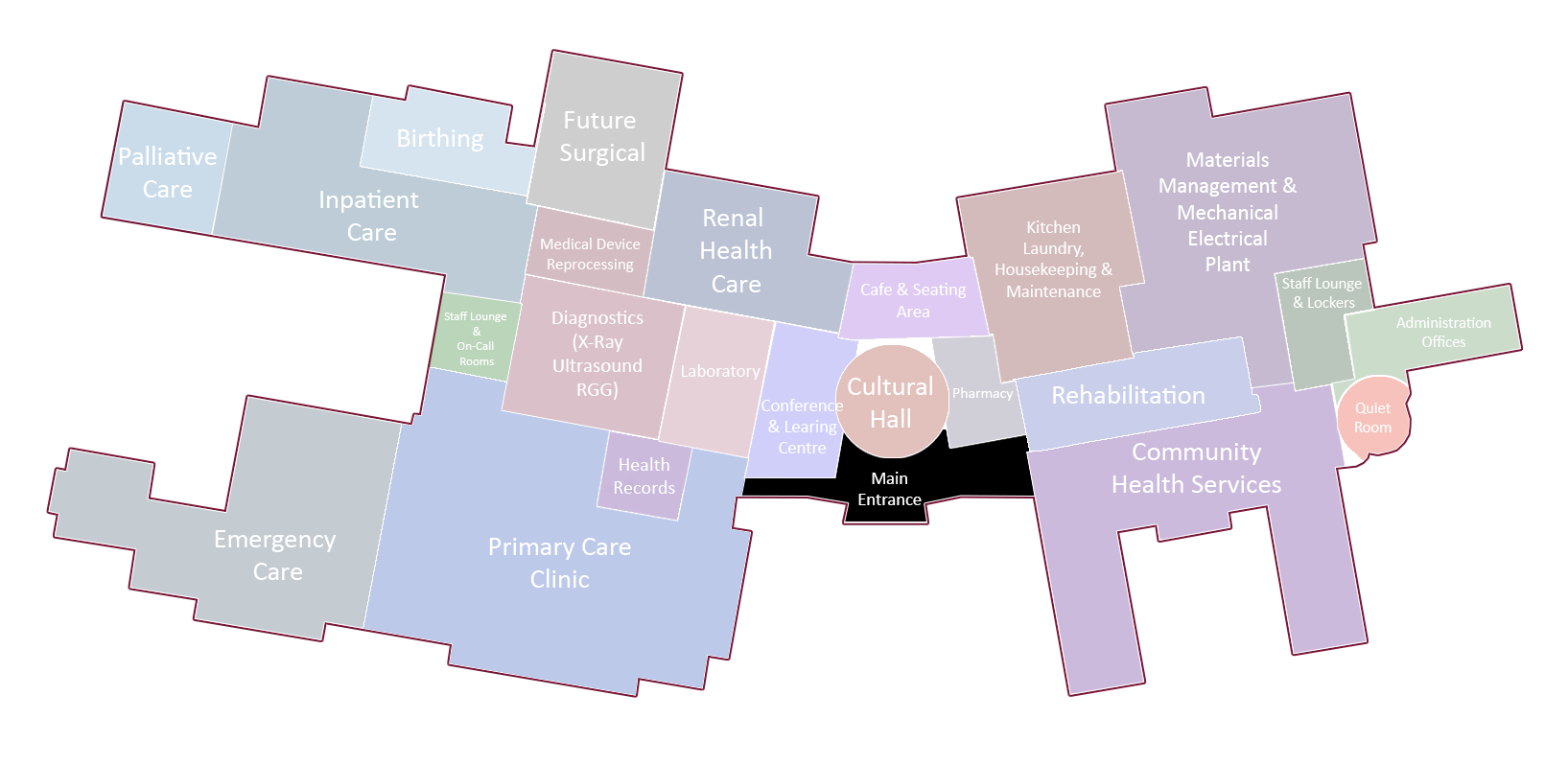 A map of a city with a black circle in the middle.