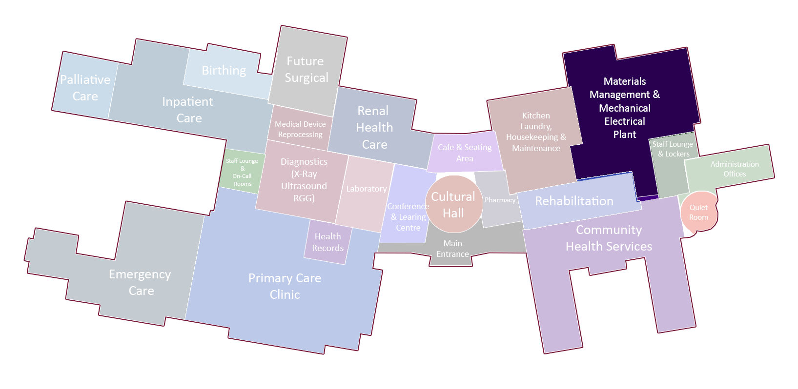 A map of a city with a purple square in the middle