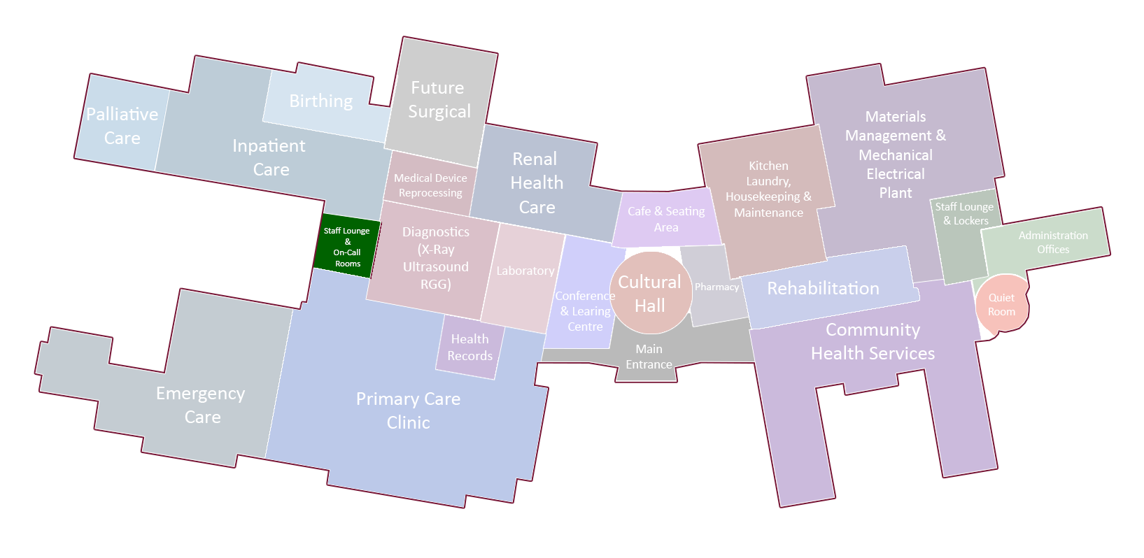 A map of a city with a green circle in the middle