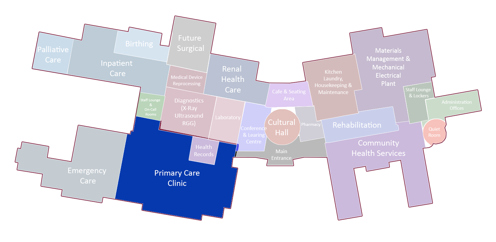 A map of a city with a blue area in the middle