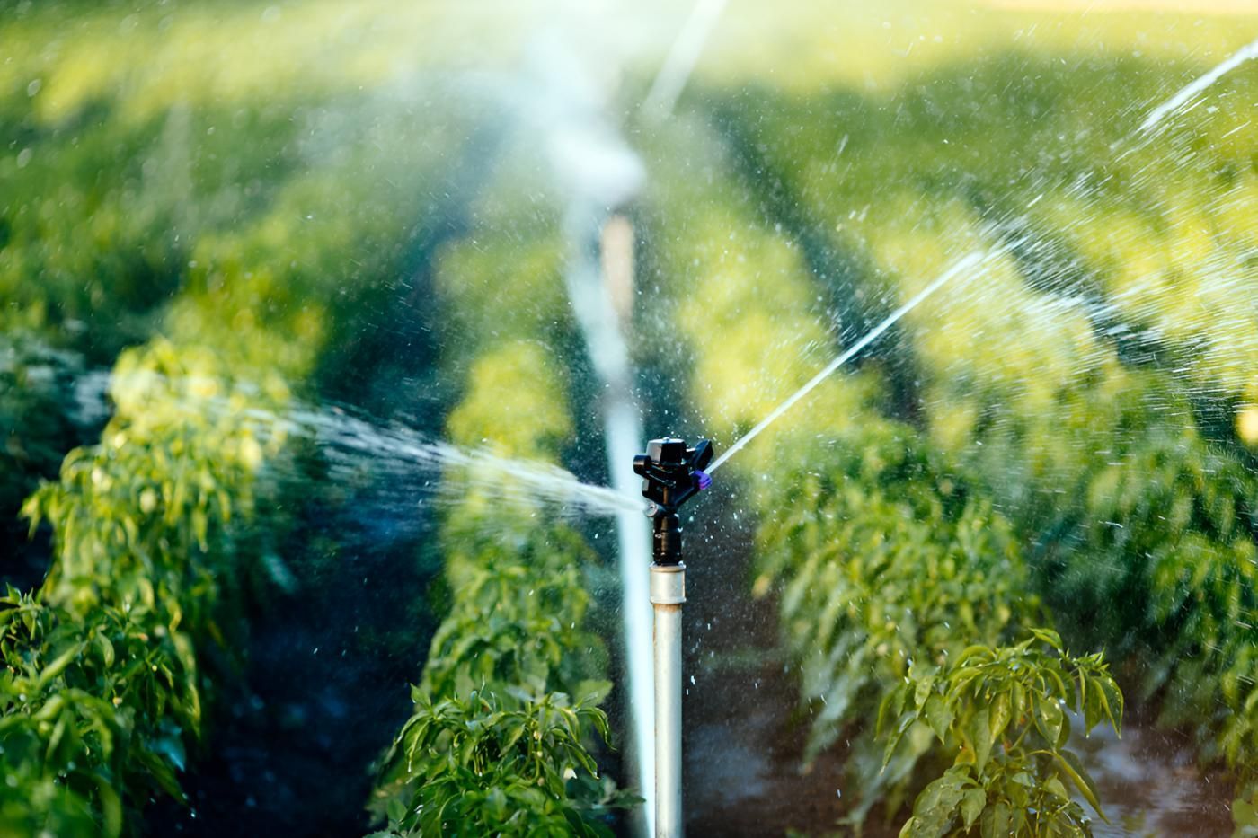 A Sprinkler Is Spraying Water On A Field Of Plants — Porta-Vac in Bowen, QLD