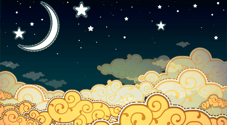 Wallpaper for a child's room, decorated with moon, stars and yellow clouds