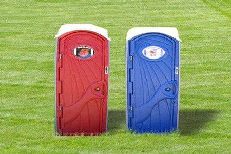 customized red and blue portable toilet