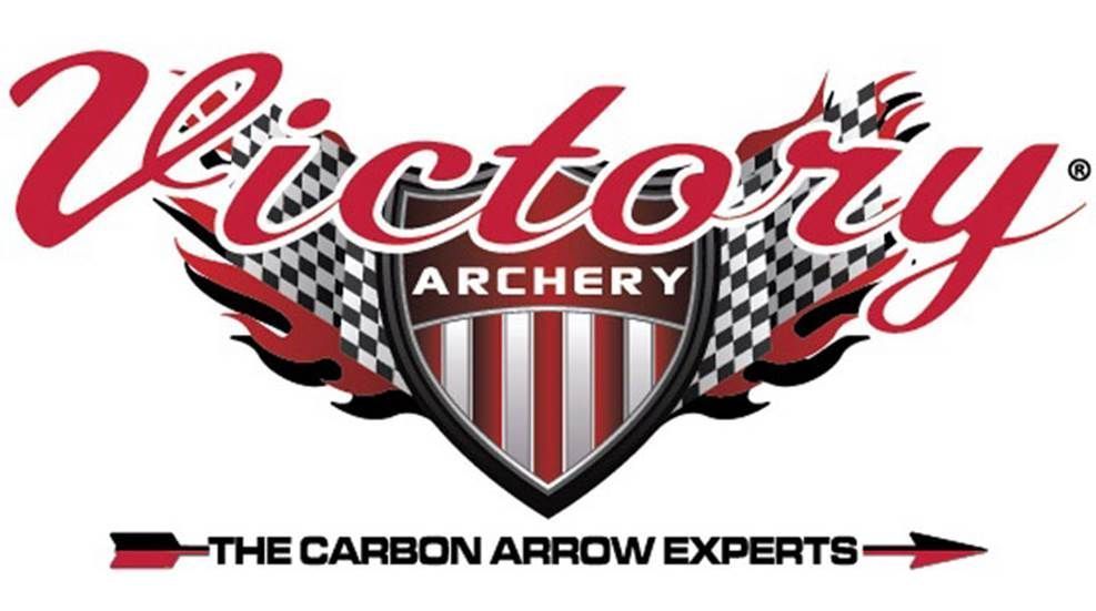 Victory Archery logo with red script, shield emblem, checkered wings, and the slogan “The Carbon Arrow Experts”