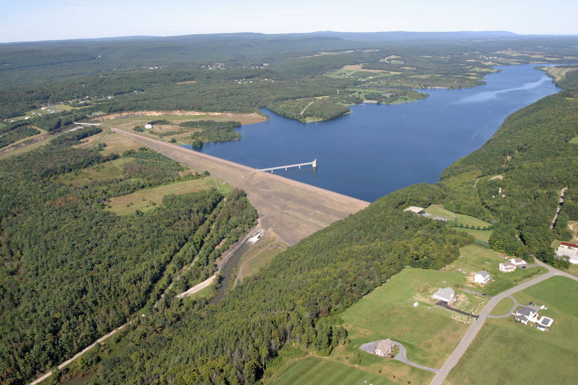 The Beltzville Reservoir in the Delaware River Basin was constructed in 1972 and now forms part of Beltzville State Park, shown here in an aerial view.