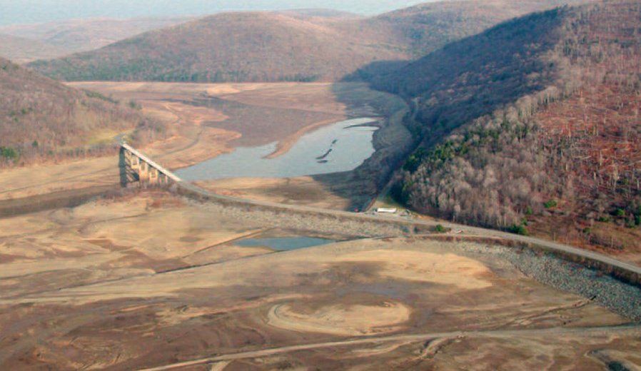 Cannonsville Reservoir in the upper Delaware River Basin is shown during drought conditions in 2001.