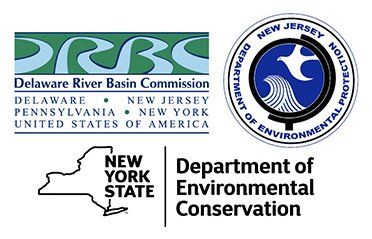 The logos of the Delaware River Basin Commission, the New York State Department of Environmental Conservation, and the New Jersey Department of Environmental Protection are shown as participants in the One Process/One Permit program.