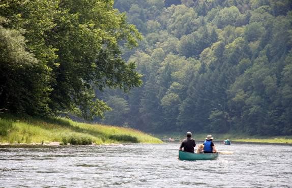 Two individuals canoeing on the Delaware River are shown in an undated Delaware River Basin Commission photo.