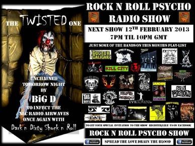 A poster for a rock n roll psycho radio show