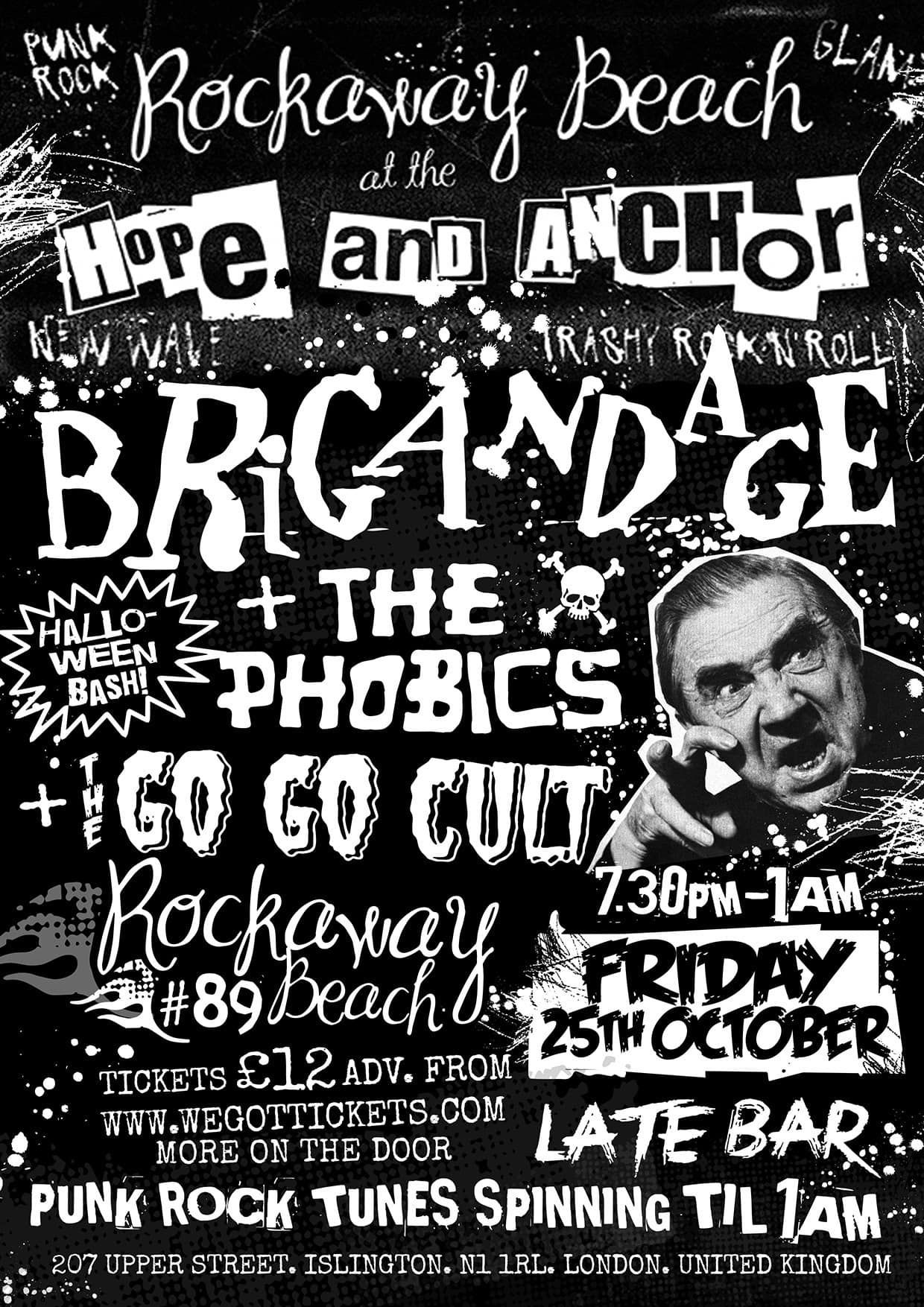 A poster for a punk rock concert at rockaway beach.