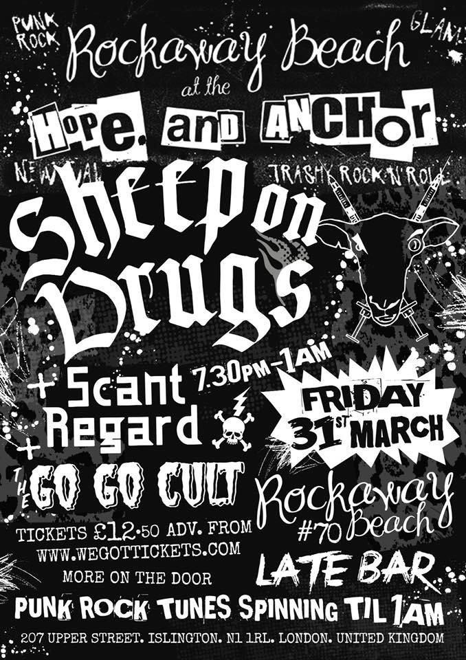 A black and white poster for a concert at rockaway beach