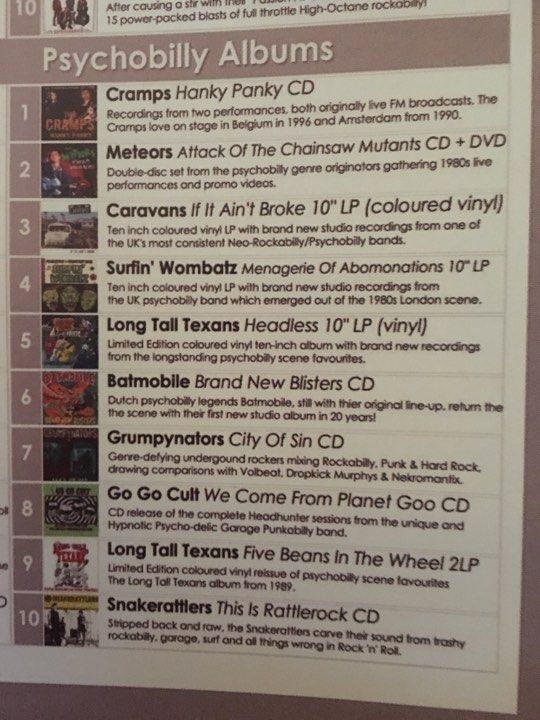 A list of psychebilly albums is displayed