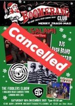 A poster for a boomerang club concert that has been cancelled.